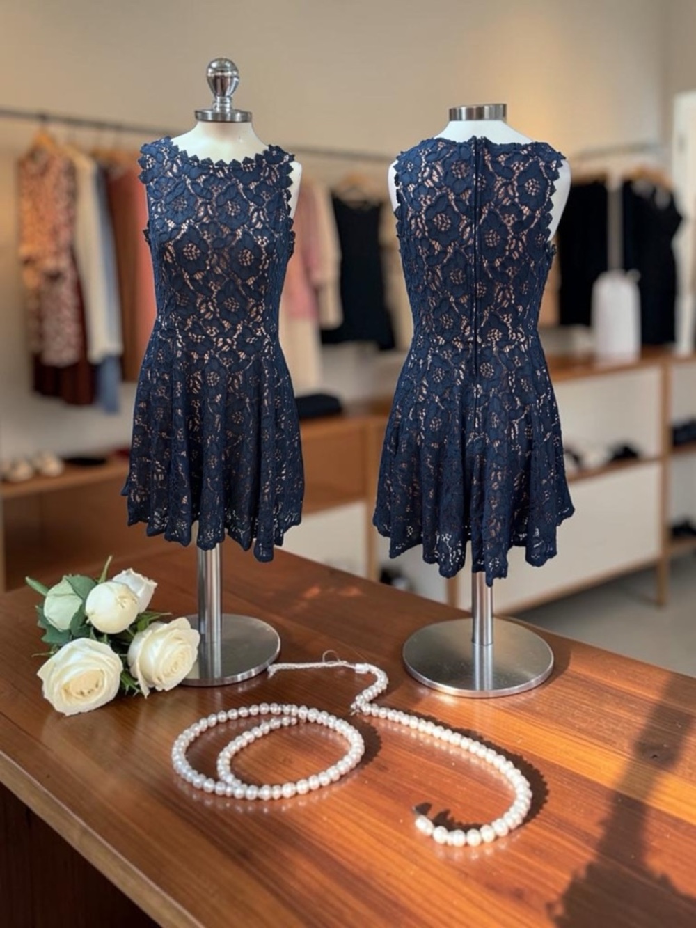 City Studio,Woman,Dress,Sz 7,Skin-colored lining, blue lace top, sleeveless.!